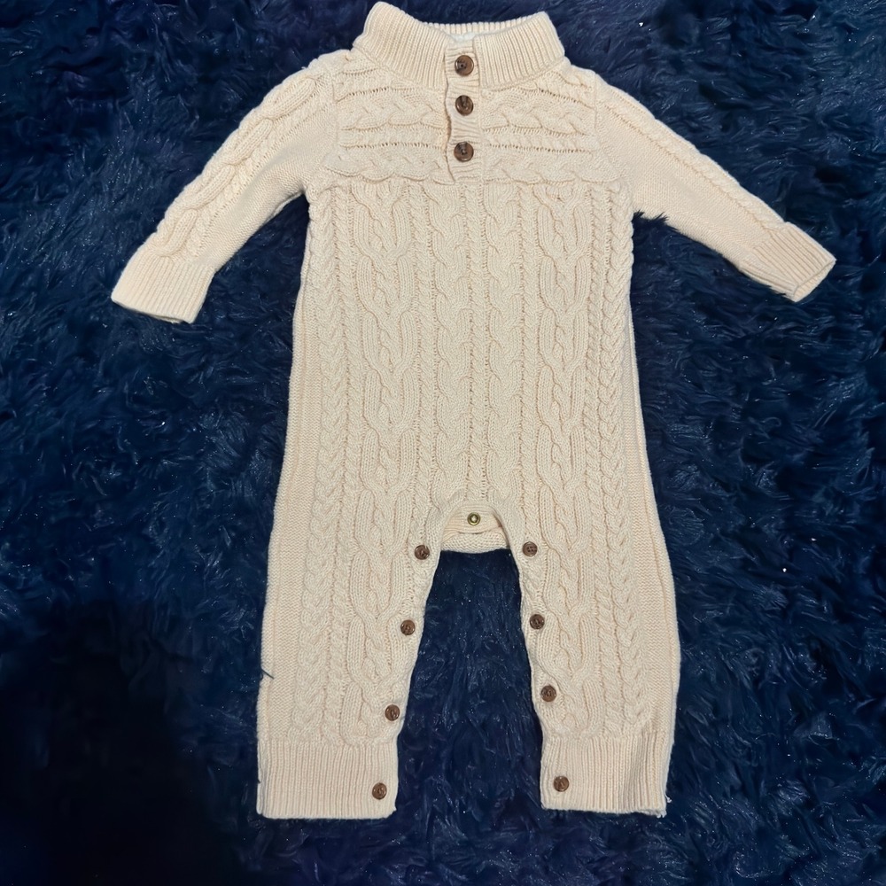 Baby Gap Cream Cable Knit Romper Sherpa Collar Long Sleeve One Piece 6-12 Months
